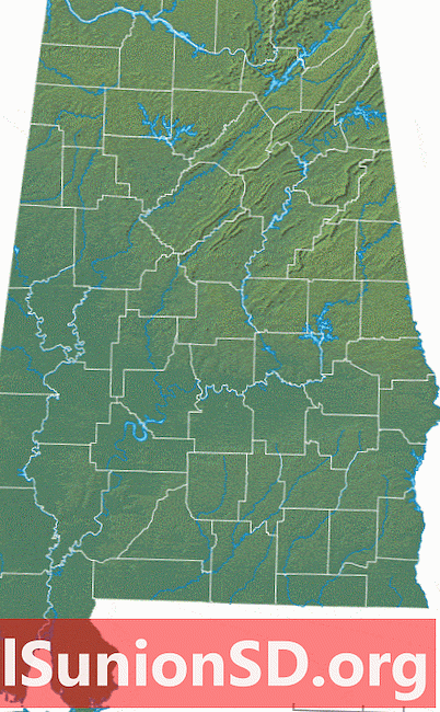 Fizični zemljevid Alabama