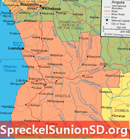 Angola mapa a satelitná snímka