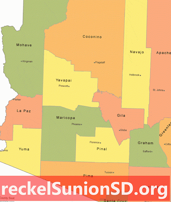 Karta okruga Arizona s gradovima županijskih sjedišta