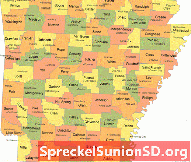 Карта на окръг Арканзас с градове на окръжни места