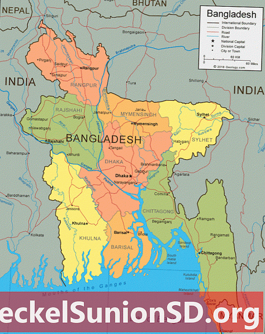 Bangladéšská mapa a satelitní obrázek