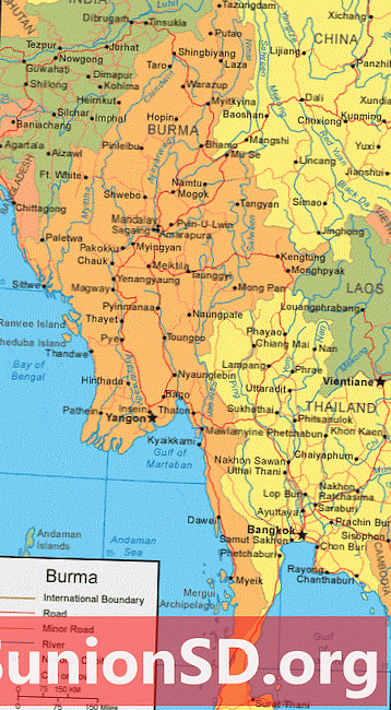 Zemljevid Burme in satelitski posnetek