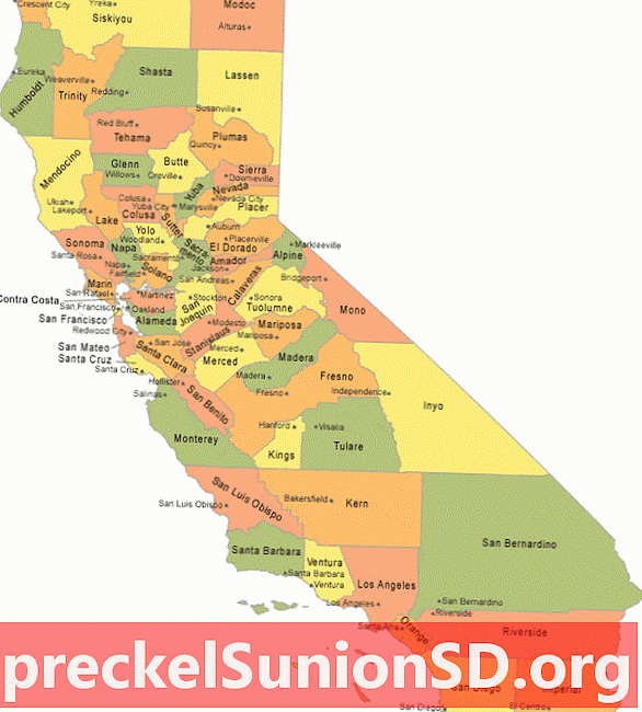 Kalifornian läänin kartta County Seat -kaupungeista