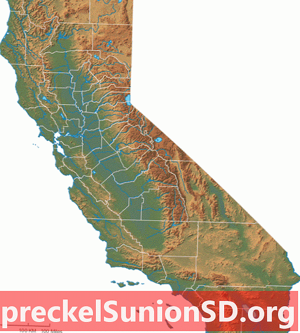 Kalifornie Fyzická mapa