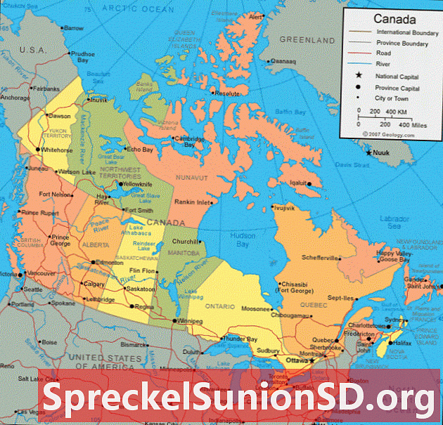 Kanados žemėlapis ir palydovinis vaizdas