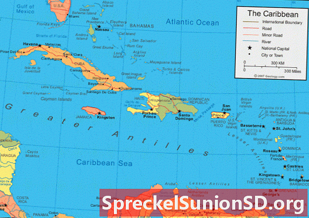 Karību jūras valstu karte un satelītattēls