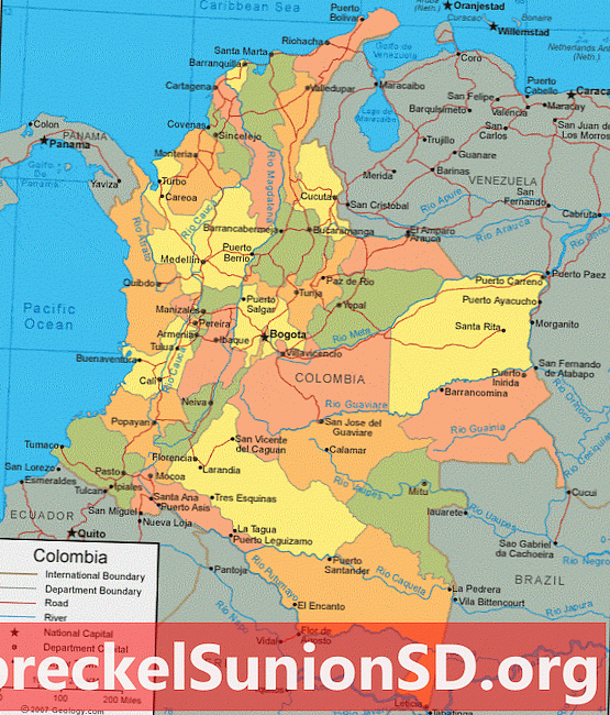 Colombia-kart og satellittbilde