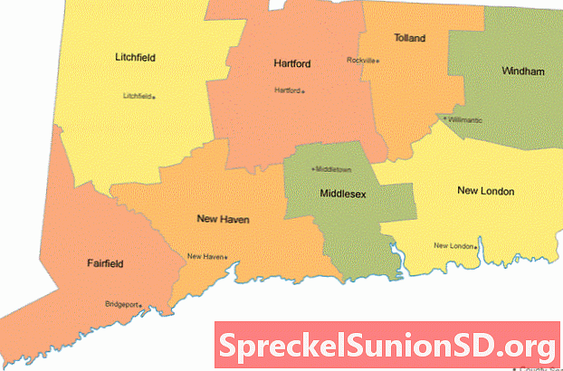 कनेक्टिकट काउंटी नक्शा काउंटी सीट शहरों के साथ