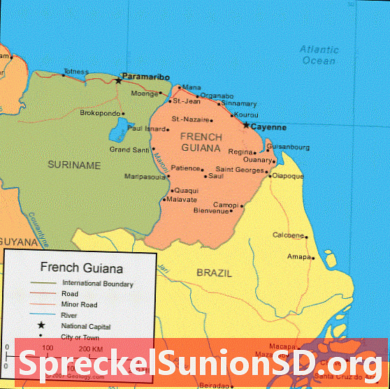 Zemljevid in satelitska slika Francoske Gvajane