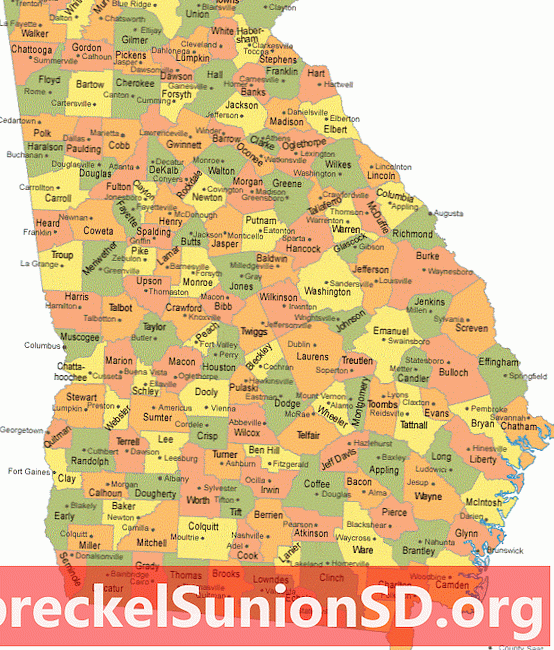 Georgia County-karta med County Seat Cities