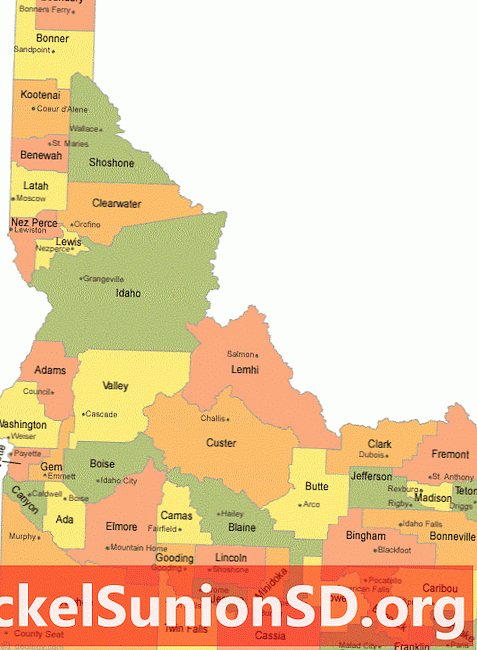 Mapa do Condado de Idaho com cidades com sede no condado