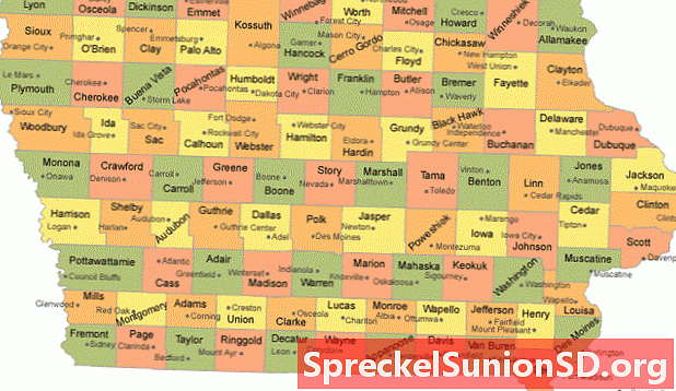Mapa okresu Iowa s mestami okresných miest