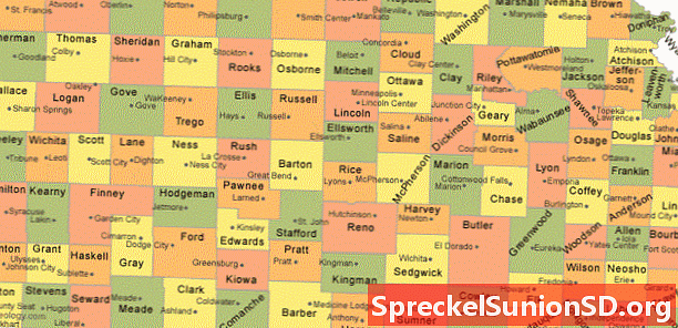 Kansasin kreivikunnan kartta County Seat -kaupungeilla