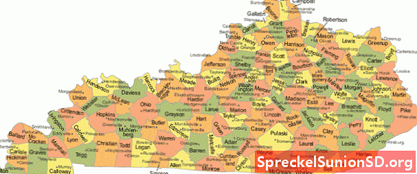 İlçe Koltuk Şehirleri ile Kentucky Eyalet Haritası