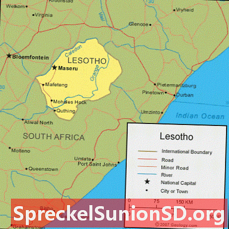 Lesotho kart og satellittbilde