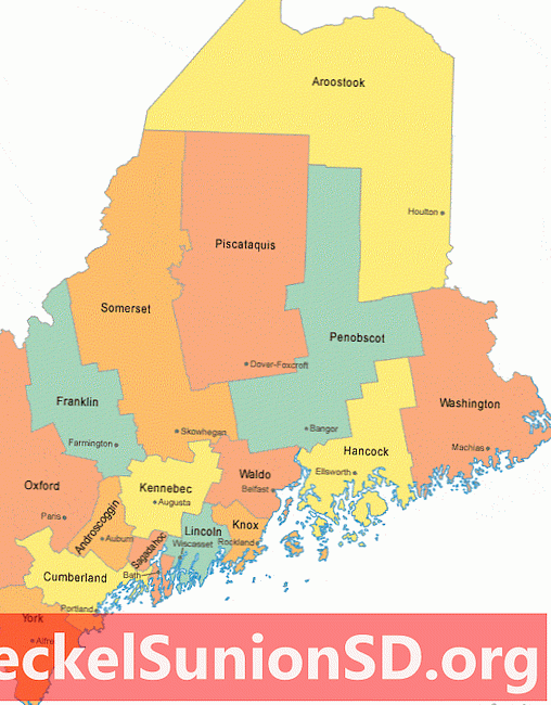 Mapa del Comtat de Maine amb ciutats seients del comtat
