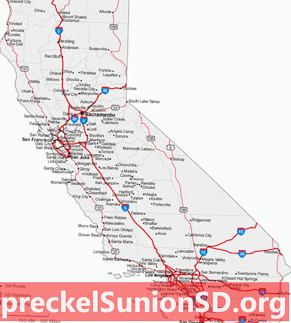 Kalifornijas pilsētu un ceļu karte