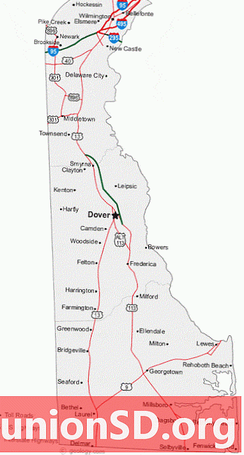 デラウェア州の都市と道路の地図