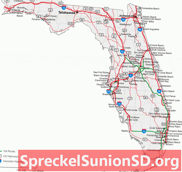 Карта на градовете и пътищата на Флорида