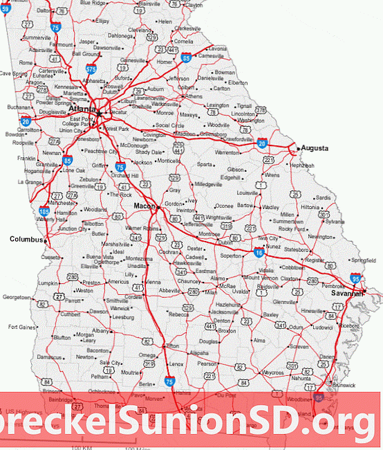 Карта на градовете и пътищата на Джорджия