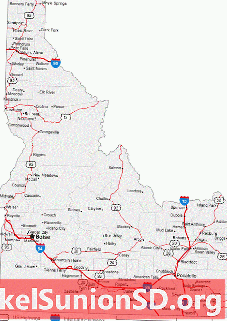 Idaho-kaupunkien ja teiden kartta