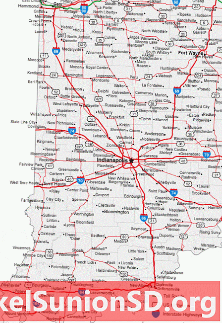 Mapa das cidades e estradas de Indiana