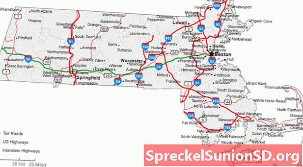マサチューセッツ州の都市と道路の地図