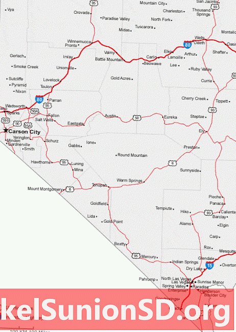 Mapa das cidades e estradas de Nevada