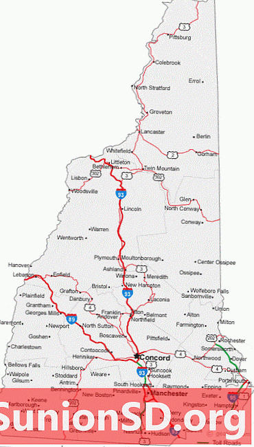 Mapa das cidades e estradas de New Hampshire