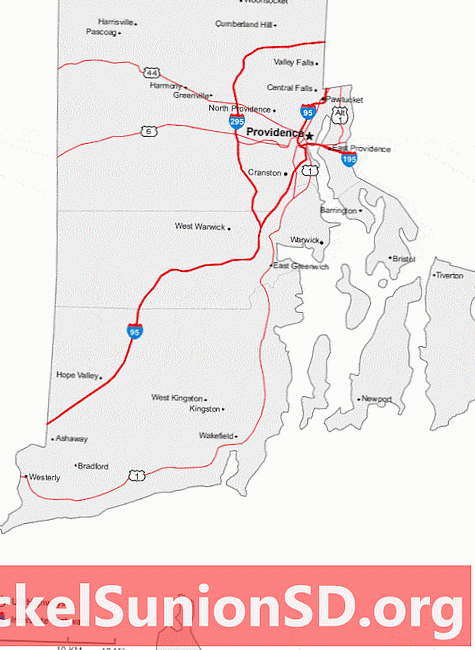 Mapa de ciudades y caminos de Rhode Island