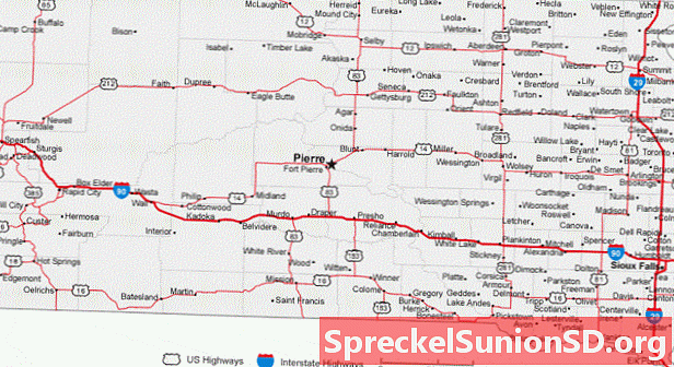 Mapa miest a ciest v Južnej Dakote