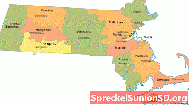 Mappa della contea del Massachusetts con le città del capoluogo di contea