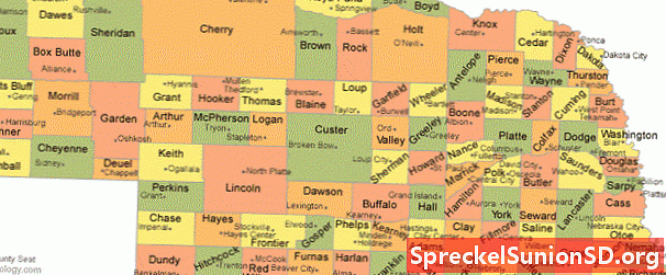 Mapa okresu Nebraska s městy krajských měst