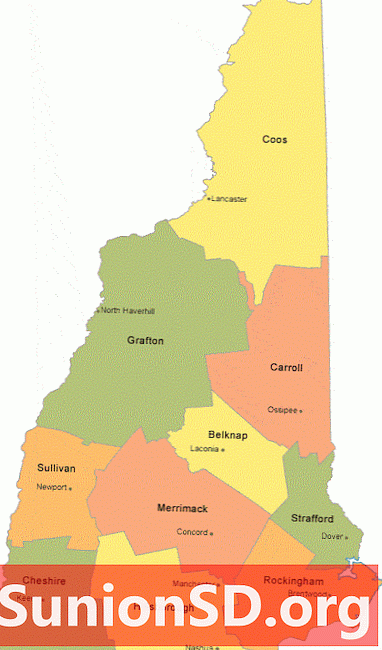 Mapa del condado de New Hampshire con ciudades de asiento de condado
