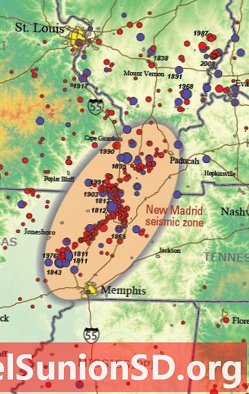 ニューマドリッド地震帯地震ハザードの記事と地図