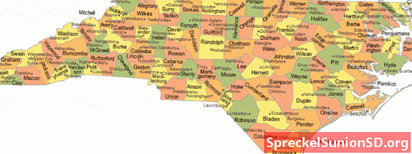 Карта на окръг Северна Каролина с градове на окръжни места