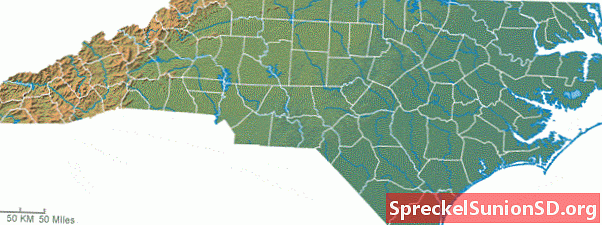 Mapa físico da Carolina do Norte