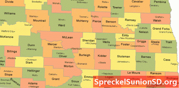 North Dakota County kort med County Seat Cities