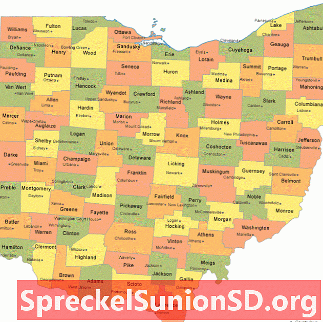 اوہائیو کاؤنٹی کا نقشہ کاؤنٹی سیٹ شہروں کے ساتھ