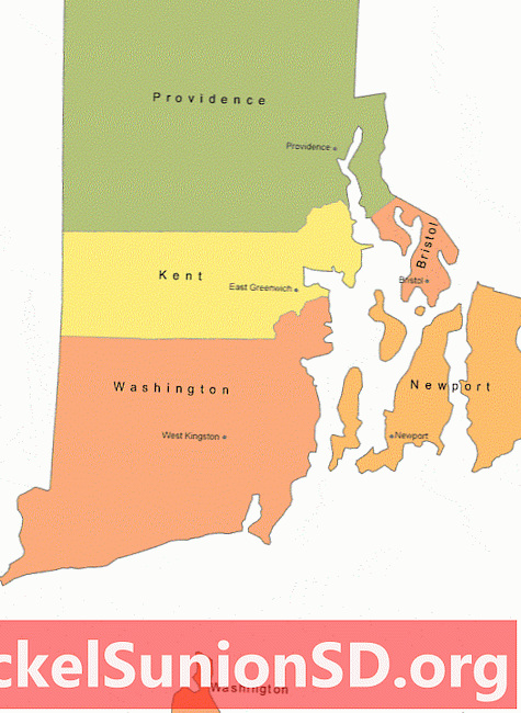 Mapa okresu Rhode Island s městy County Seat