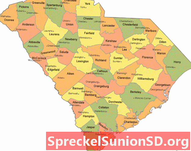 แผนที่ South Carolina County กับ County Seat Cities