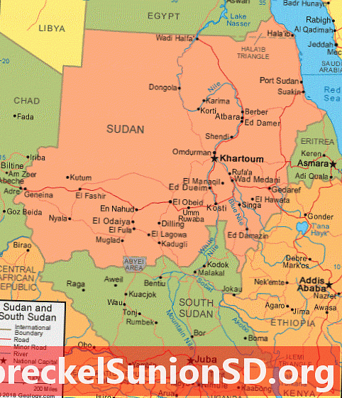 Sudan og Sydsudans kort og satellitbillede
