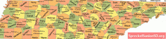 Карта на окръг Тенеси с градове на окръжни места