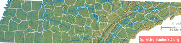 Mapa físico de Tennessee