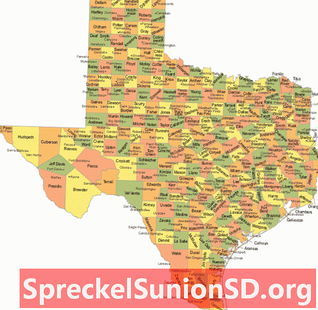 מפת מחוז טקסס עם ערי מושב מחוז