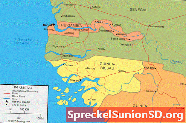 Gambijos žemėlapis ir palydovinis vaizdas