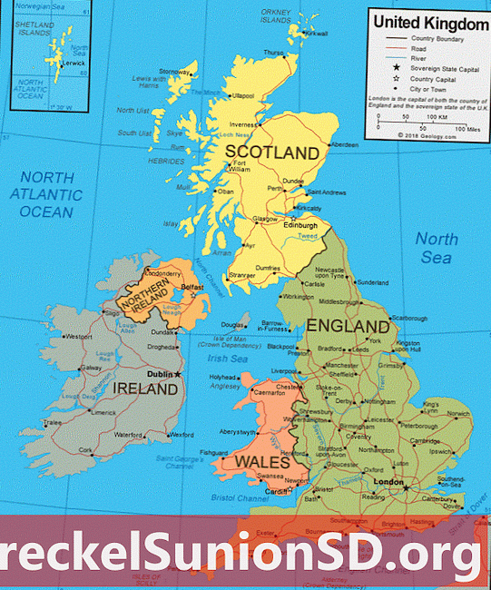 Мапа Уједињеног Краљевства - Енглеска, Шкотска, Северна Ирска, Велс