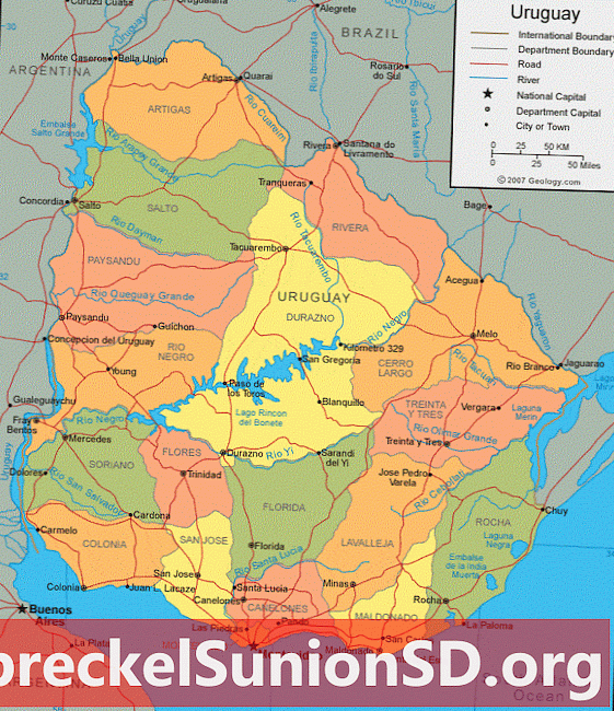 Карта Уругваја и сателитска слика