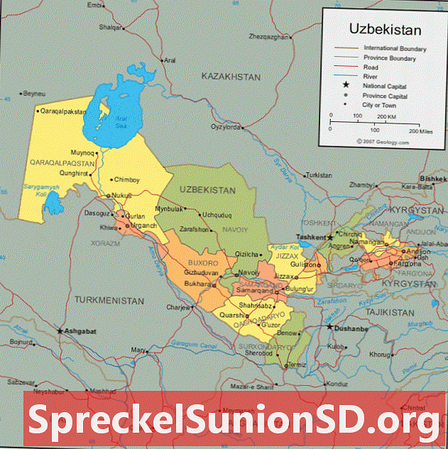 Uzbekistan kort og satellitbillede
