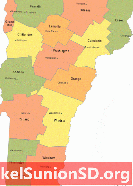 काउंटी सीट शहरों के साथ वरमोंट काउंटी मानचित्र